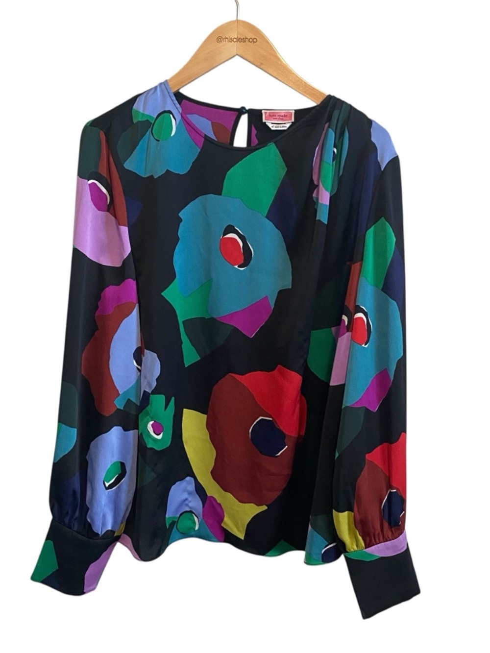 Kate Spade Long Sleeve Floral Collage Satin Blouse Size XL - Picture 2 of 8